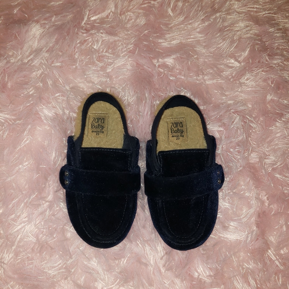 Zara Navy Blue Suede Fur Loafers